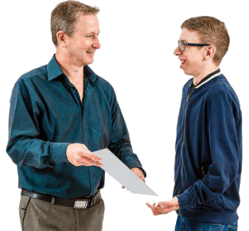 person sharing information with someone else